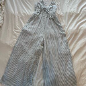 Hollister Sage and White Striped Jumpsuit